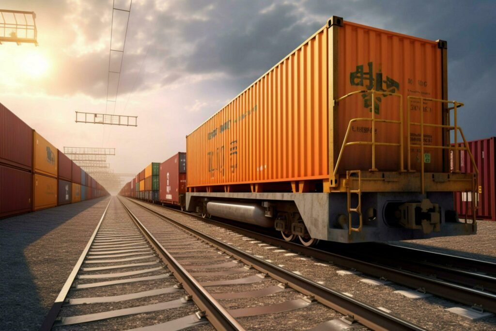 a train carrying cargo containers free photo